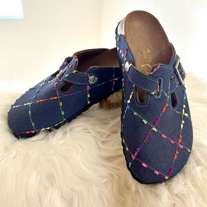 NWOT 5/36 Papillio Original Birkenstock Blue Denim Slide Mules